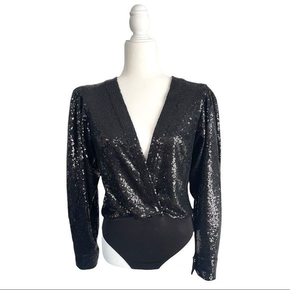 KIMBERLY TAYLOR Black Sequin Bodysuit - Picture 1 of 10